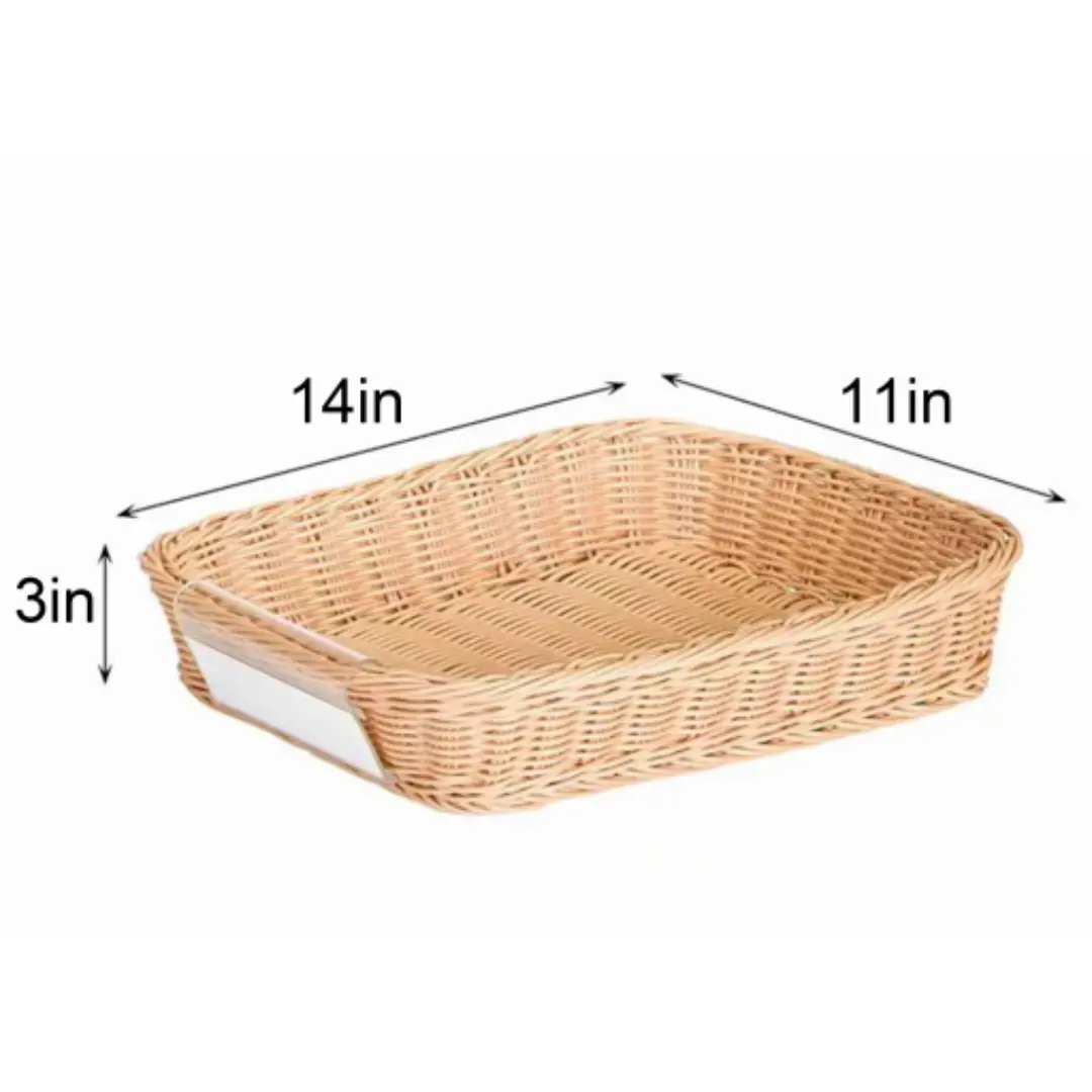 Shallow Classroom Storage Basket – Wide Woven Shelf Bin (14" x 11" x 3") - 4 Pack