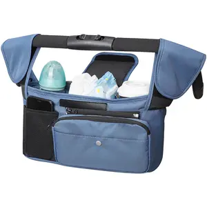 Stroller Organizer with Insulated Cup Holder, 1 Count Detachable Phone Bag Shoulder Strap, Multifunctional Stroller Storage Bag for Umbrella and Pet Stroller
