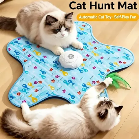 Rechargeable USB Animal Print Feather Cat Interactive Toy - 360° Rotatable Feather Wand, Auto Irregular Movements, 3 Speed Modes, Hands-Free Play, 45s Tap Response, Universal Fit, Pentagram Shape, Indoor Kitten Mental & Physical Exercise, Rainy Day Relief