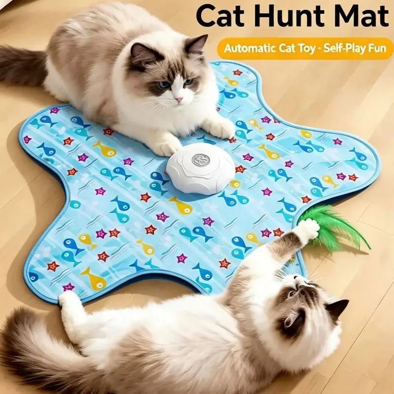 Rechargeable USB Animal Print Feather Cat Interactive Toy - 360° Rotatable Feather Wand, Auto Irregular Movements, 3 Speed Modes, Hands-Free Play, 45s Tap Response, Universal Fit, Pentagram Shape, Indoor Kitten Mental & Physical Exercise, Rainy Day Relief