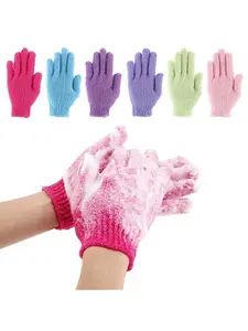 6 Pairs Five Fingers Bath Gloves, Household Shower Towel Scrub, Body Wash, Kids Home Supplies, Elastic Wipe Back, Bathing Cleaning Gloves