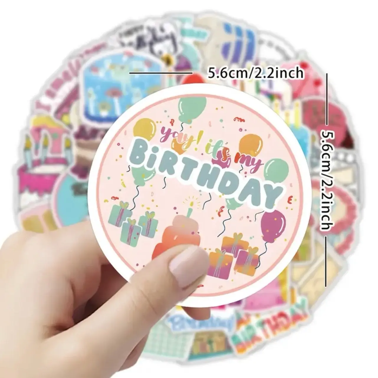 50 pack of Cake, Candles And Happy Birthday Themed Stickers and Decals