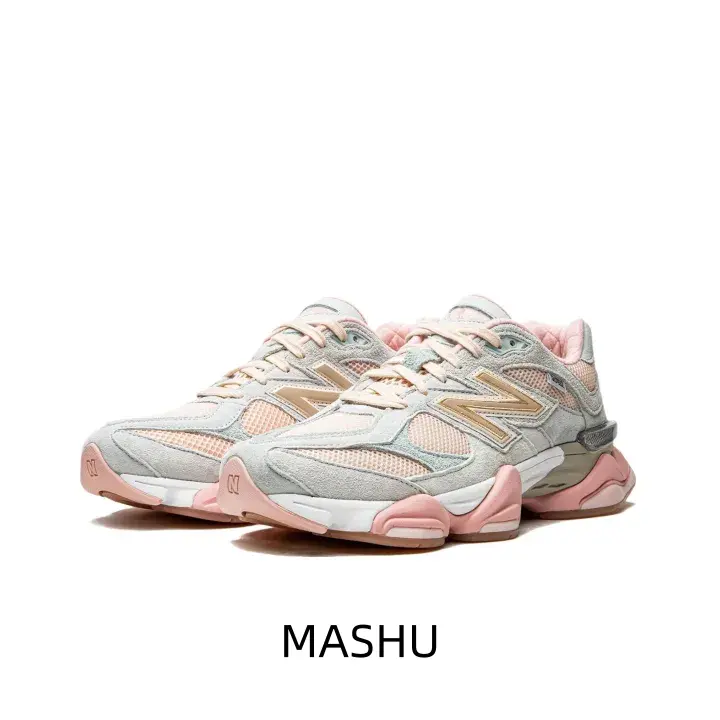 Sweet pink-gray color-block retro dad sneakers with suede & breathable mesh. Soft layered cushion brings comfy support, gentle pastel tone perfect for girls’ daily casual matching.