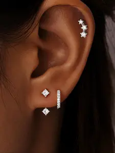 Fashionable Flower Splicing Round Geometric Design Earrings Set, Artificial Zircon Decor Earrings, Elegant Jewelry for Women & Girls, Elegant Minimalist Earrings, Stud Earrings Jewelry