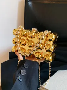 Acrylic box bag banquet mobile phone bag, Fashionable crossbody bag, niche beaded design handbag messenger bag, mini bag can hold lipstick, suitable for attending banquet street shooting afternoon tea, Fashionable Bling Bag