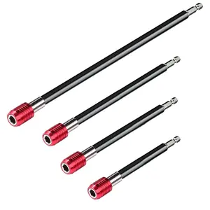 Drill Bit Extension Kit, 4-Piece Magnetic Drill Bit Screwdriver Drill Bit Holder Rod Chuck Adapter Extender 1/ 4inch Hex Quick Release Drill Bit Holder Suitable for Impact Driver Screws Nuts Drill Bits