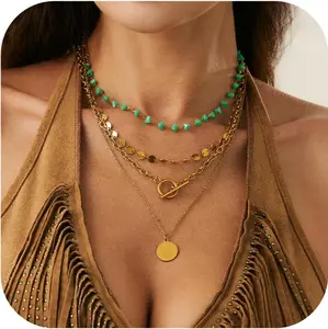 Layered  Necklaces for Women Stack Boho Turquoise Western  Pendant Necklace Country Concert Beach Fashion