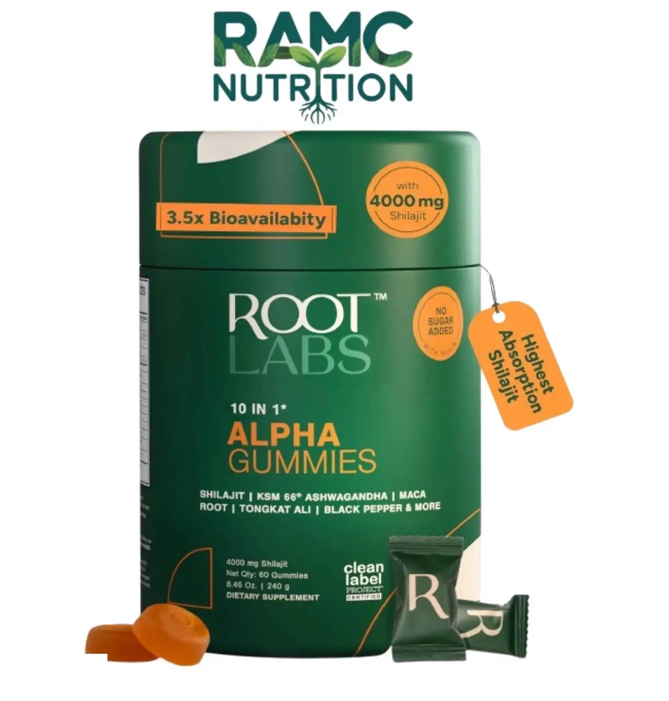 Root Labs Alpha Gummies | 4000 mg Pure Himalayan Shilajit | 60 Gummies