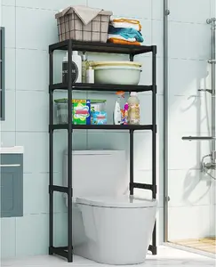 Over The Toilet Rack, 3-Tier Metal Bathroom Shelves, Over The Toilet Storage, Freestanding Above Toilet Shelf for Bathroom, Laundry, Space Saver, Balcony, Black