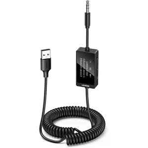 5.4 Transmitter Receiver, Dual Pairs 3.5mm Audio Aux Adapter with Built-in Microphone for Hands-Free Calls, 2-in-1   Adapter Compatible with  Speakers  Stereo