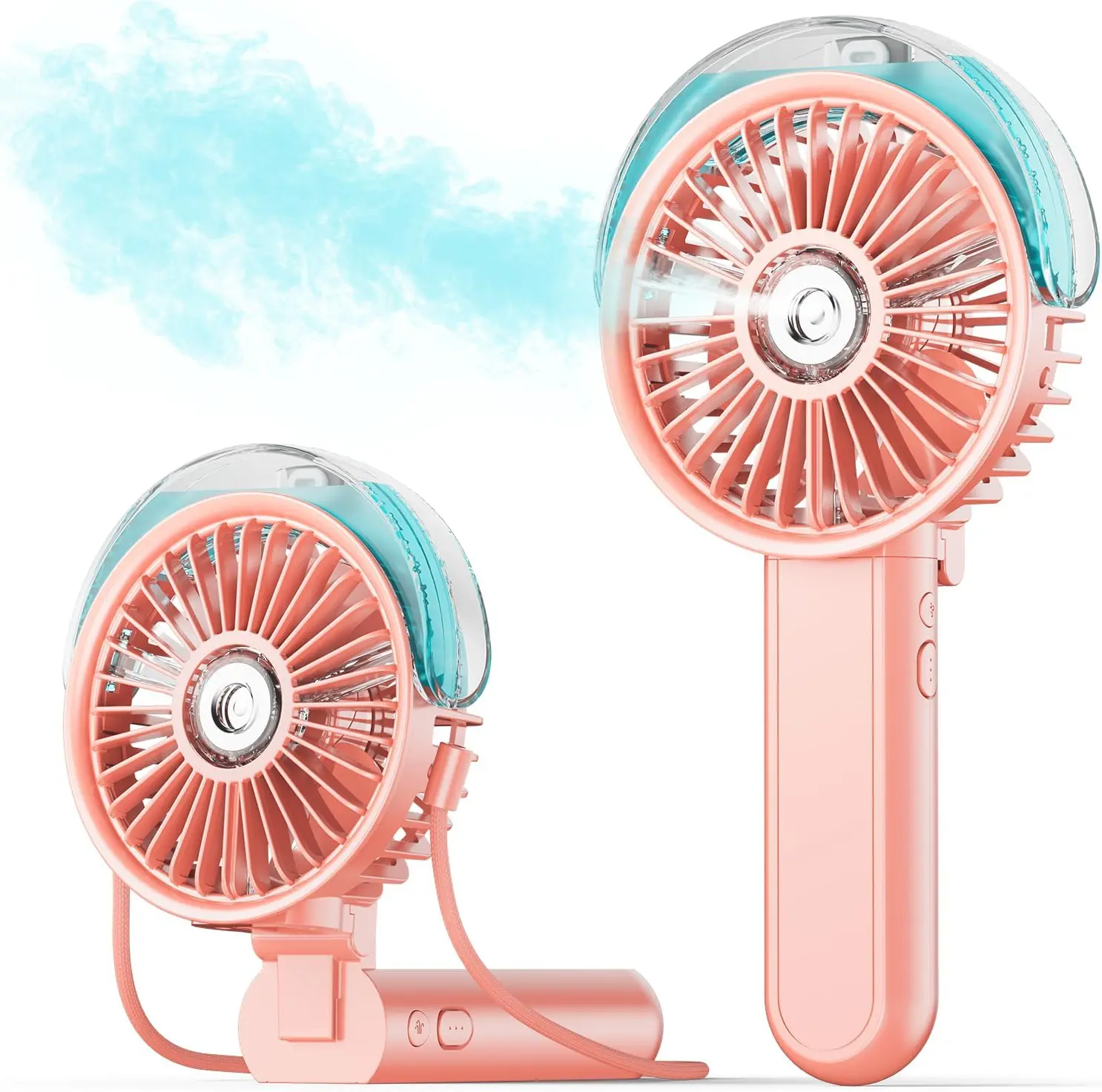 Portable Misting Fan - 180° Collapsible Handheld Fan with Mist Spray, 3 Speeds, 30ml Water Tank, USB Rechargeable, Push Button Control, USB Port for Travel, Outdoors