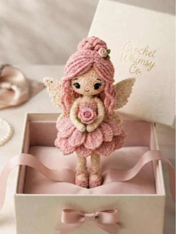 Handmade Crochet Flower Fairy Doll - Flower Fairy Amigurumi Doll with Wings, Cute Floral Ballerina Plush Toy, Aesthetic Room Decor Gift for Girls Kids