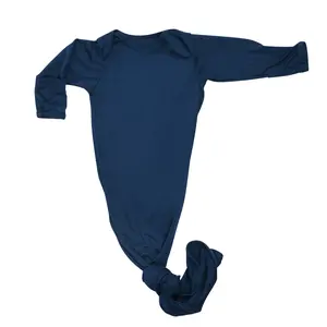 Three Little Tots Dark Navy Blue Knotted Newborn Baby Gown Sleeper - Modal Fabric, Quick and Easy Diaper Changes