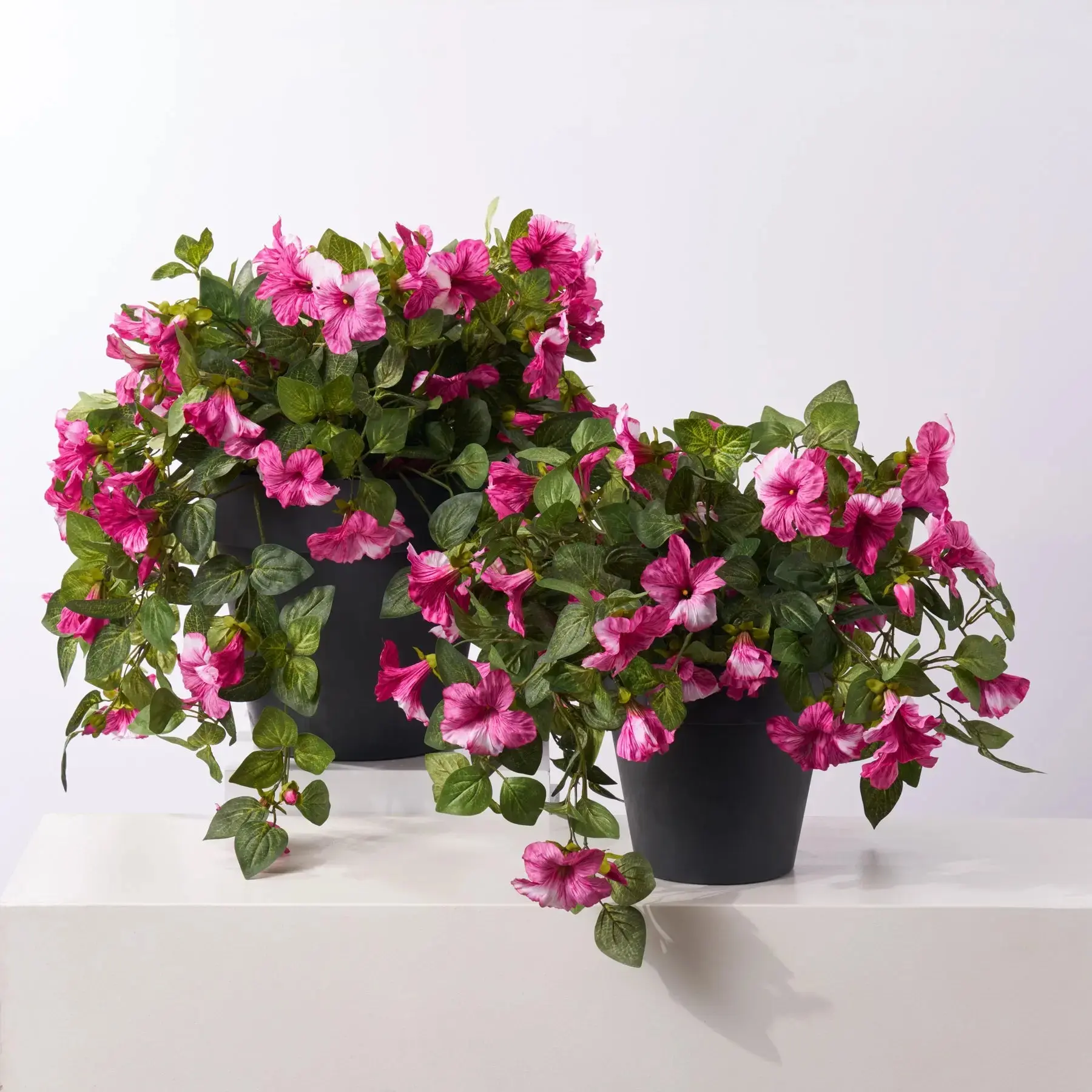 Blooming Magenta Petunia Cascade Faux Floral Plant Outdoor Urn Filler Arrangement - Available in 2 Sizes