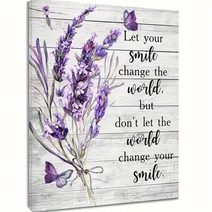1 Pc Wooden Framed Purple Flower Butterfly Canvas Painting, Ready to Hang, Thickness 2.25cm/0.9inch High-Quality Wall Picture Art Prints Poster Wall Decor for Bedroom Bathroom Living room, New Year Halloween Christmas Xmas Birthday Festival Gifts