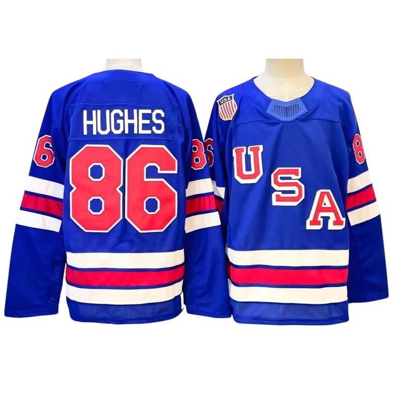 Celebrate USA Hockey Championship Jersey #86 J. Hughes – Classic Ice Hockey Fan Apparel, Breathable Game Day Wear