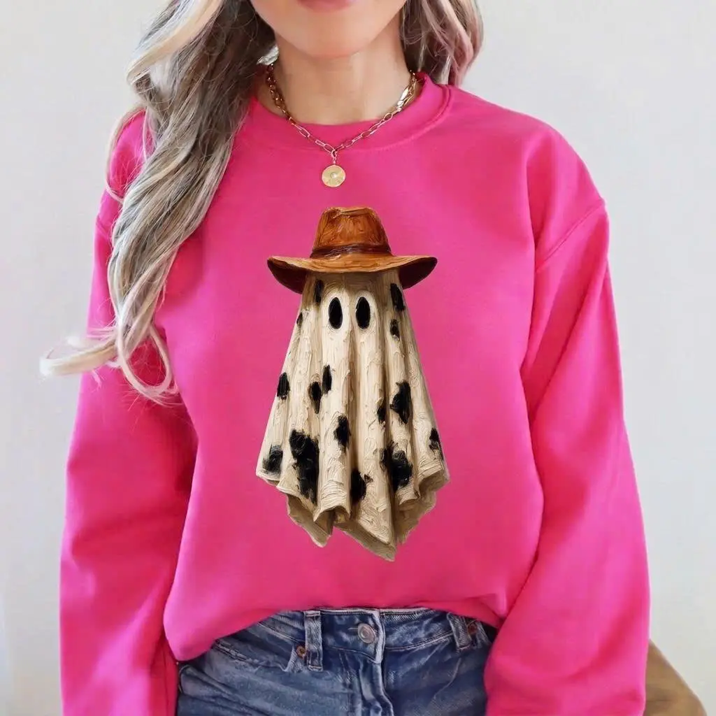 Cowboy Ghost Crewneck Sweatshirt, Western Halloween Sweatshirt, Boo Haw Sweatshirt, Cute Spooky Ghost, Fall Cowboy Graphic Sweatshirt, Country Halloween, Cow Print