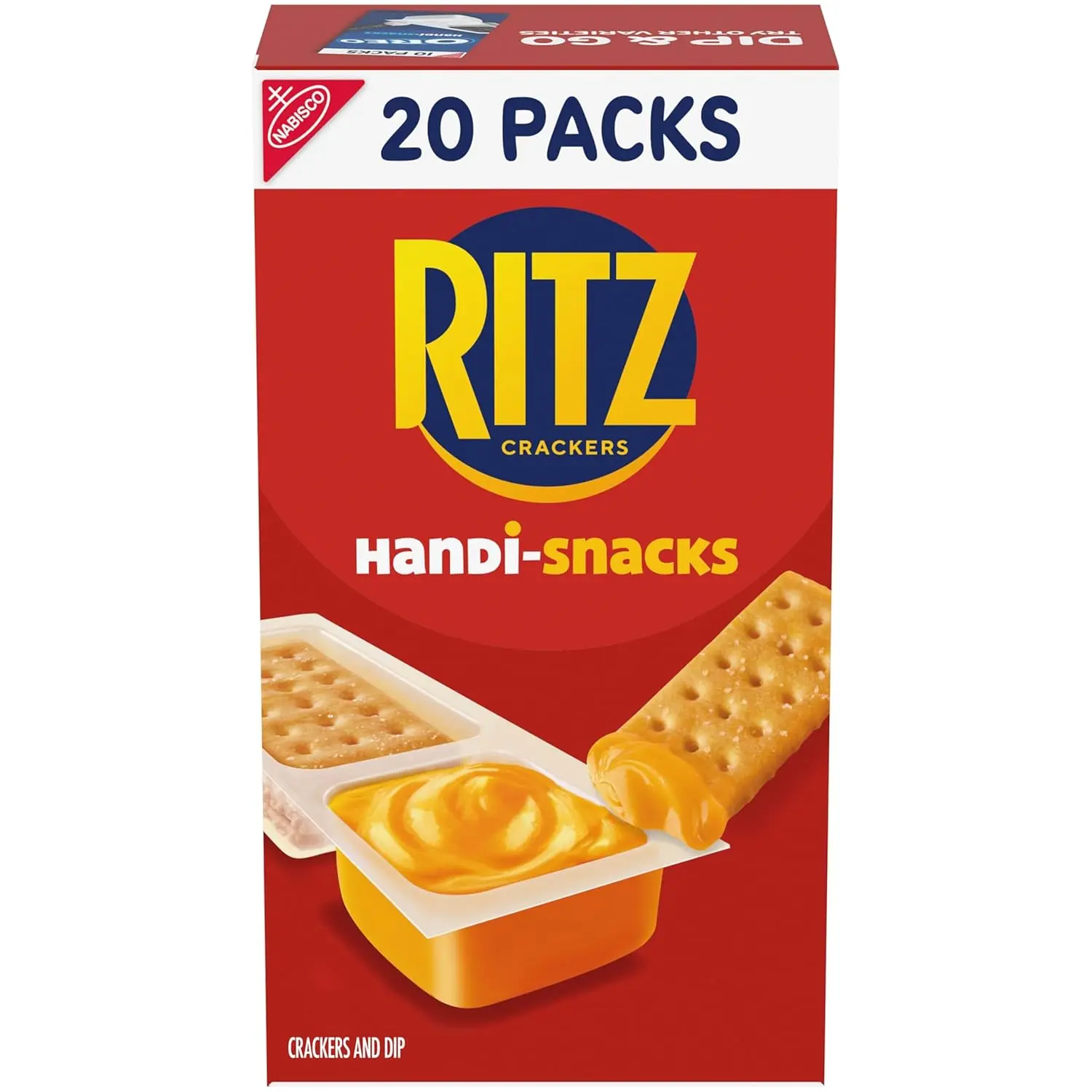 RITZ Handi-Snacks Crackers 'N Cheesy Dip Snack Packs 20 Individually Packaged 0.95 oz Salted Crackers with Real Cheese Dip 100 Calories Each