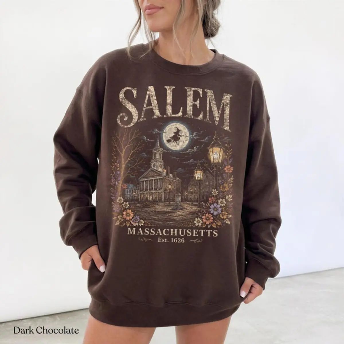 Salem Massachusetts Sweatshir/T-Shirt, Vintage Witch City Halloween Graphic, Womenswear Forest Hoodie