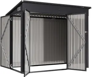 Aoxun Durable Steel Weatherproof Metal Garden Shed (7.5x4ft/234x131x185cm), All-Weather Enclosure Garden Buildings with Triple Lockable Door, Heavy-Duty Outdoor Storage for Bikes, Tools, Patio Furniture, Black with Rainproof Sunproof Roof, Durable Shed