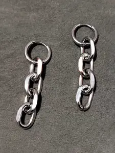 1 Pair Hip-hop Punk Thick Chain Beaded Stainless Steel Earrings, Simple Rock Style, High Quality Unisex Earrings for Men & Women, Ideal for Personalized Parties & Streetwear