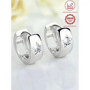 1 Pair Fashion 925 Sterling Silver Star Hoop Earrings Wedding Anniversary Ear Jewelry for Women Gift Fine Jewelry