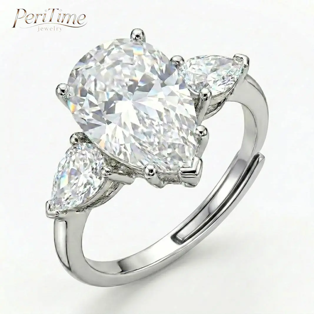 Women's Traditional Vintage Inspired Pear Cut Cubic Zirconia Ring - 2 CT Teardrop 3-Stone Unique Engagement Promise Ring, Silver-Plated Stainless Steel Antitarnish Plated Diamond Look Adjustable Open Band Anniversary Gift, Vintage Inspired Ring