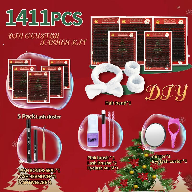 5 Pack Eyelashes Kit with Cluster & Segment Lashes | DYCKO Christmas Gift Set with 30D-100D DIY Lashes (1400+ Clusters, D Curl) & 10 Tools | Natural to Voluminous Looks for Women, Holiday, Party