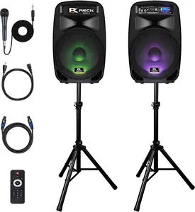 Proreck Dance 15 Portable 15-Inch 2000W 2-Way Powered PA Speaker System Combo Set with Bluetooth, USB, SD Card Reader, FM Radio, Remote Control, LED Light