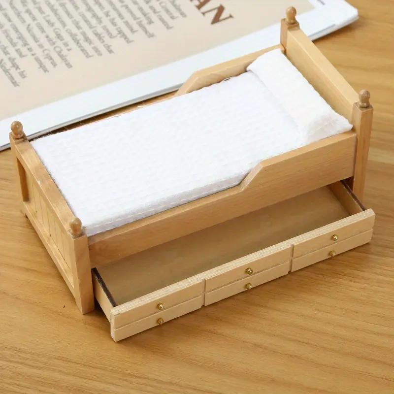 1:12 Miniature Bed with Drawers OB11 Compatible Wooden Furniture in White and Mixed Colors, Realistic Dollhouse Decor Perfect Gift