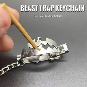 Stainless Steel Mini Clip Keychain - Sleek Beast Trap Design with Wooden Handle, Durable Car Accessory & Unique Gift Idea, Everyday Keychain|Fun Key Organizer|Stainless Steel Keychain, Cute Keychain