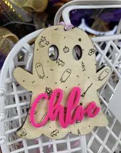 DOLCE CRAFTS Halloween Boho Ghost Engraved Tags Decoration Gift