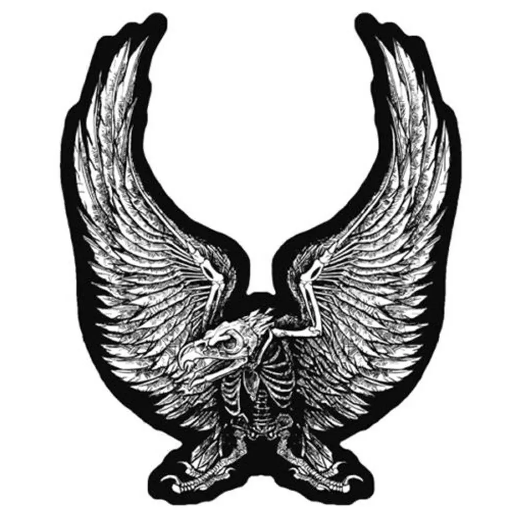 Skeleton Bones Standing Eagle Bird Novelty Embroidered Biker Jacket Patch - Iron on Backing