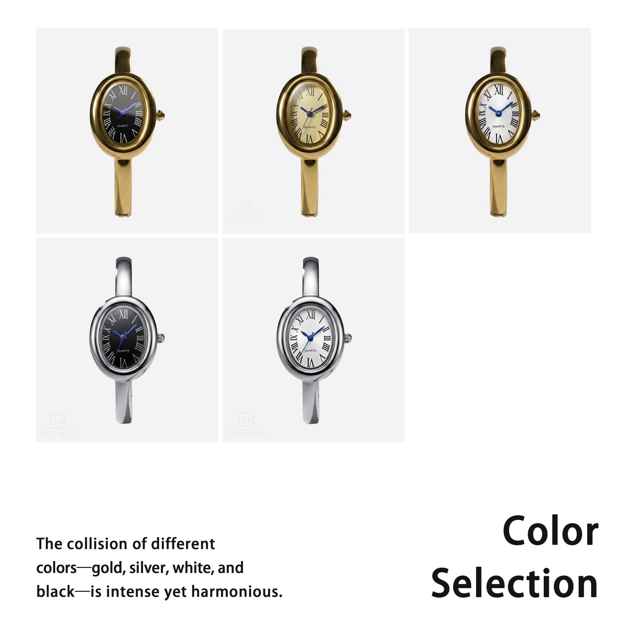 [Mother's Day Gift] Dainty Gold Cuff Watch - Elegant Oval Dial Quartz Watch For Women Waterproof - Retro Style Fashion Bracelet Wristwatch Birthday Gift For Her