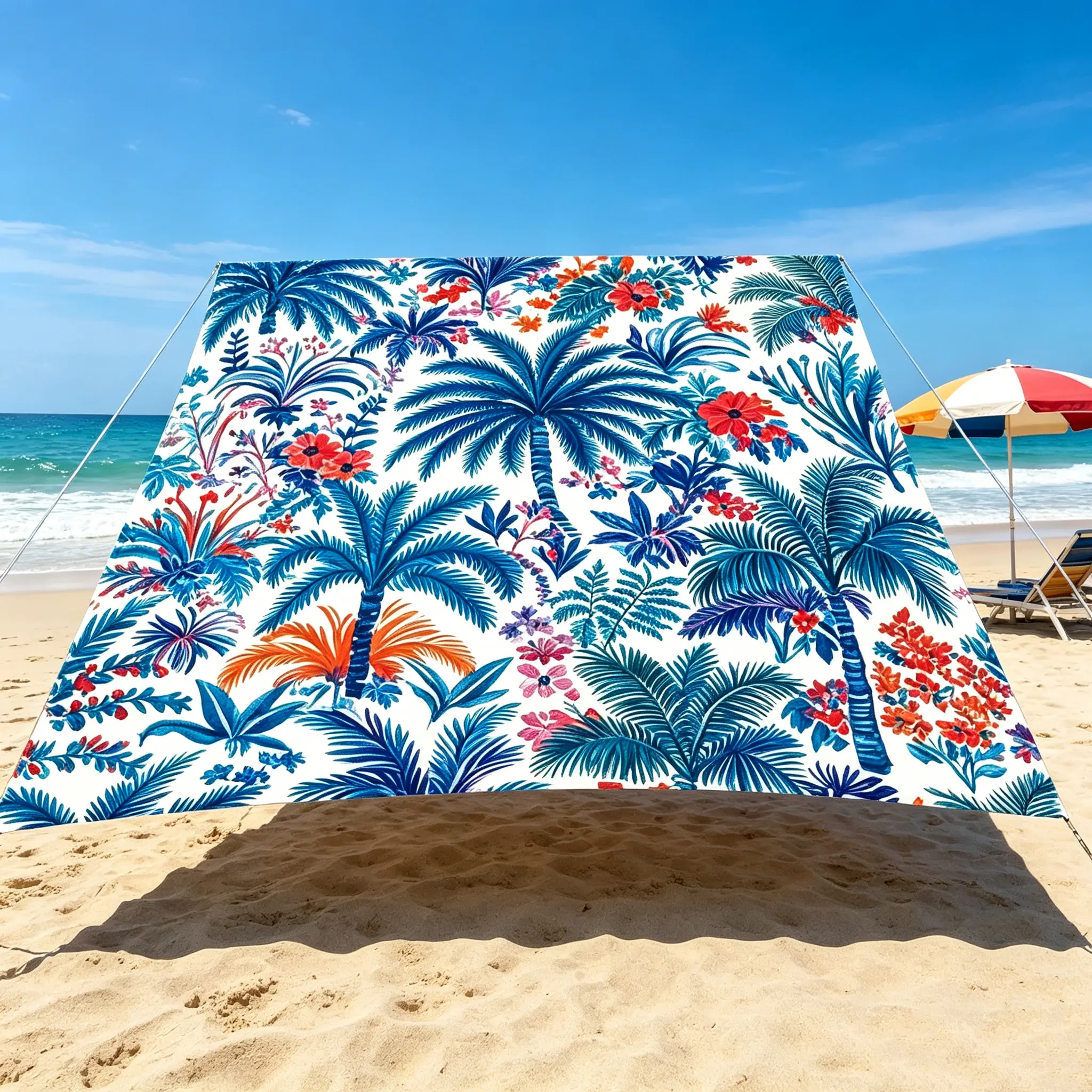 Premium Boho Floral Outdoor Awning UV Protection Sun Shade Lightweight Polyester Portable Awning for Balcony Terrace Beach Camping Garden Picnic Summer Outdoor Decor