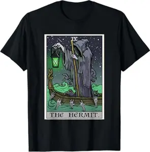 The Hermit Tarot Card Gothic Halloween Grim Reaper Horror T-Shirt