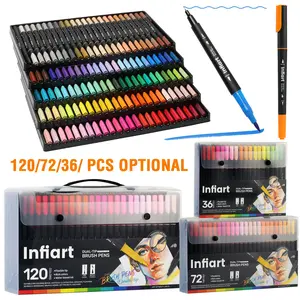 Infiart Dual-Ended Acrylic Marker Pens, Soft Brush Tip 1-3.5mm & Fine Point 0.4mm, Rich Colors, 36/72/120 Options, Ideal for Art Projects, Acrylic Paint Markers