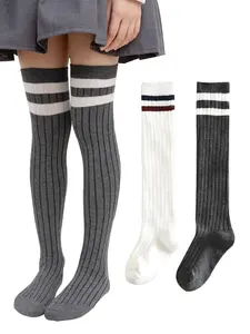 2 Pairs Kids Over-The-Knee Football Socks, Striped Knee-High Sports Socks, Suitable for Boys and Girls, Athletic Uniform Socks
