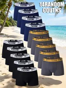 14 pcs random men's solid color flat cornered underwear, Elastic waistband, quick drying, Casual style underwear, comfortable, Suitable for casual wear at home, Soft and suitable for all seasons, Streetwear Underwear
