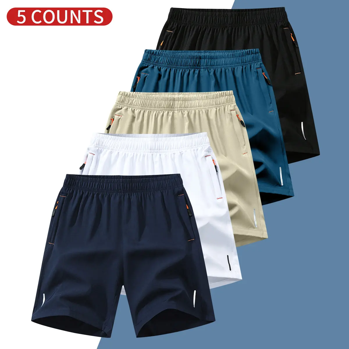 Navy blue + white + khaki + lake blue + black