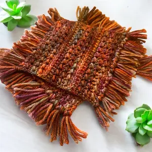 Handmade Crocheted Mug-Rugs - Orange and Brown Color Scheme with Fringe Detailing