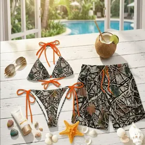 Hot Summer 2026 Matching Couple Swimwear Set, Tree Branch Camo Bikini Set & Men Hawaiian Beach Shorts