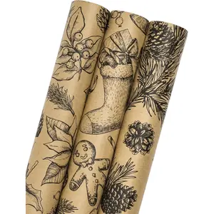 Christmas Wrapping Paper Roll - 3 Mini Roll -17in x120in Per roll, Vintage Wrapping Paper,Rustic Print for Party,Birthday, Shower, Paper Roll Design (42.3 sqft)