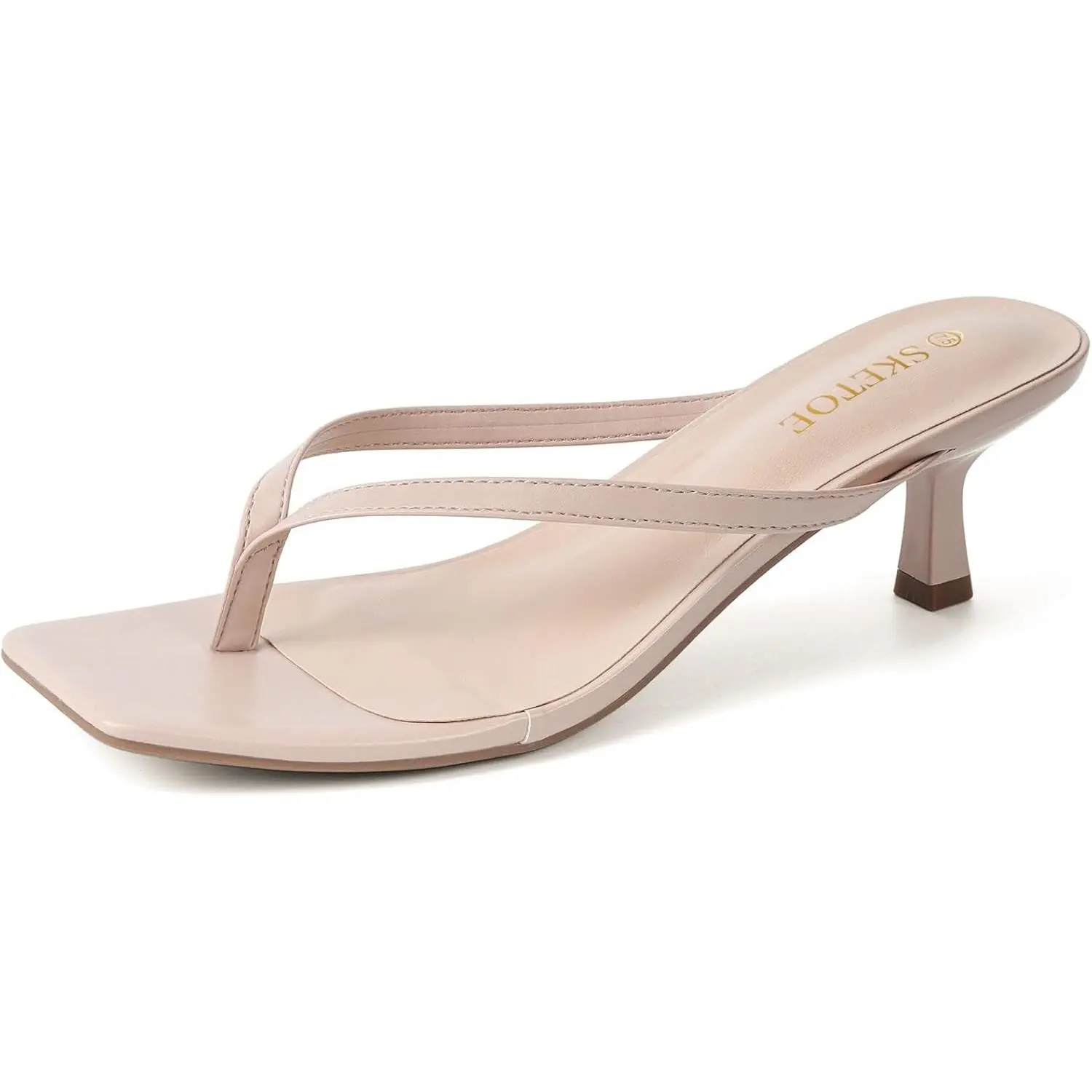 Kitten Heels for Women Square Toe Sandals Flip Flop Heels Thong Sandals Comfortable Summer 2 Inch Heels Sandals