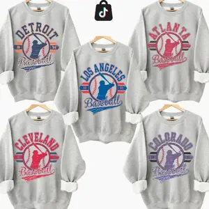 [SALE OFF 50%] Vintage All Team Baseball Sport Grey Sweatshirt Retro Established City Baseball Pullover Sports Unisex Crewneck Sweatshirts Sublimation Print Casual Graphic Top - TCC