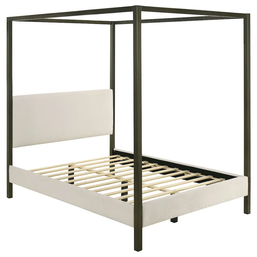 Monroe Vanilla Upholstered Queen Canopy Bed Frame - Strong Bronze-Accented Piece for Modern Bedroom, Indoor Upholstered Bed Frames