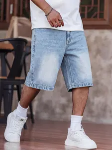 Summer Denim Shorts Five-Point Pants, Man Basic No Stretch Straight Leg Relaxed Fit Jeans, Cotton Ripped Streetwear, Fashionable Casual Commuter Wear