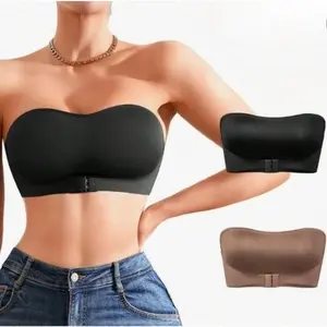 Women's Strapless Front Closure Bandeau Bra | Non-Slip Backless Tube Top, Stay-Put Comfort Bralette for Daily Wear