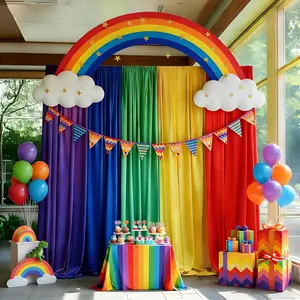 10x7FT Rainbow Backdrop Curtains, Wrinkle-Free Colorful Pastel Fabric Photography Background with Rod Pockets,  Party Decor for Birthday, Wedding,  Shower, Fiesta & Graduation