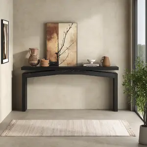 63-Inch Wood Console Table For Entryway Living, Long Rectangular Sofa Tables Behind Couch, Wooden Modern Entry Foyer Hallway Table for Home, Living Room, Apartment, Black